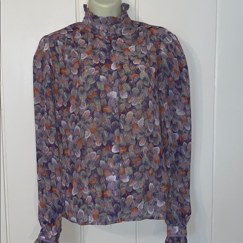Vtg‎ 70s Alexandria ruffled neck polyester blouse